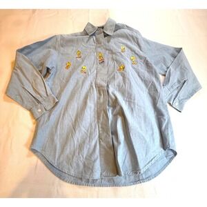 Vintage Warner Bros‎ Studio Store Tweety Bird Denim Button Up Embroidered XS